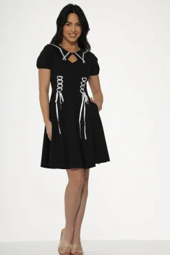 & White Trim Gothic Swing Dress Black Best