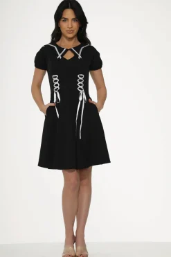 & White Trim Gothic Swing Dress Black Best