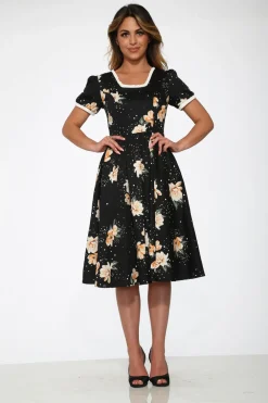 Black & Yellow Floral Swing Dress Outlet