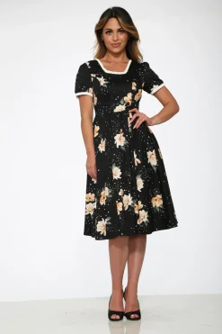 Black & Yellow Floral Swing Dress Outlet
