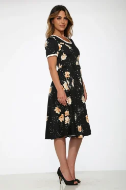 Black & Yellow Floral Swing Dress Outlet