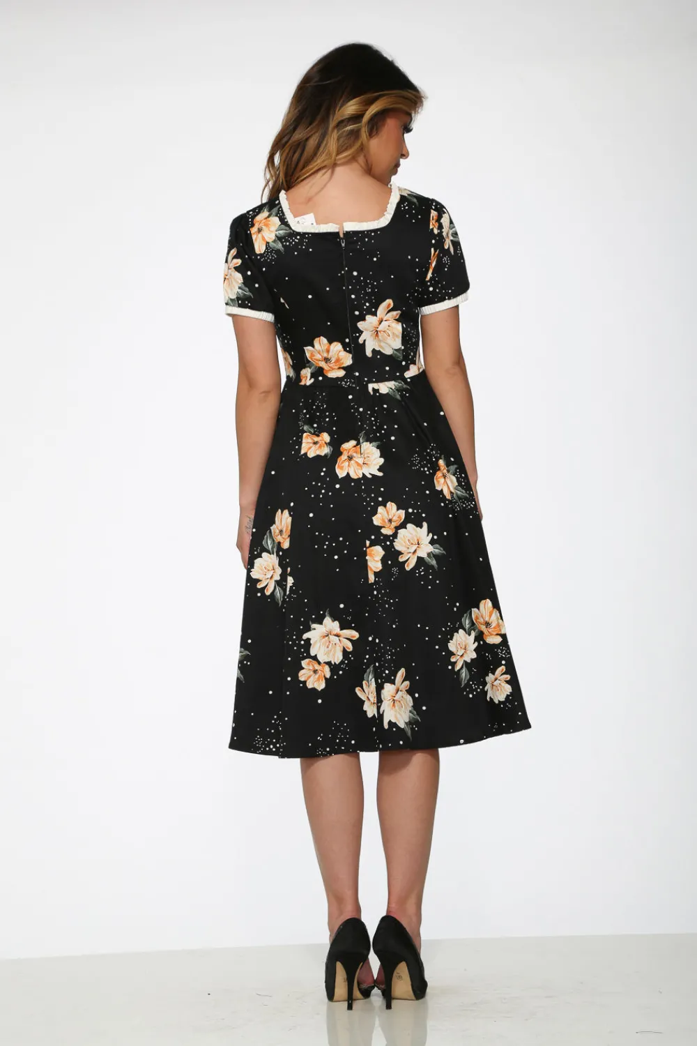 Black & Yellow Floral Swing Dress Outlet