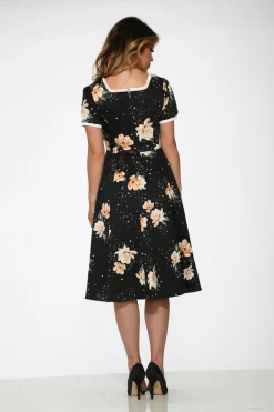 Black & Yellow Floral Swing Dress Outlet