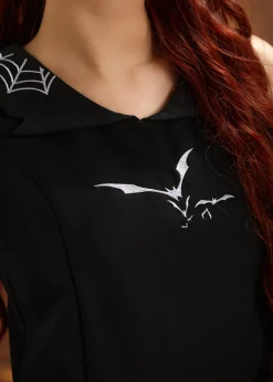 Black Bat Embroidered Swing Dress New