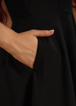 Black Bat Embroidered Swing Dress New