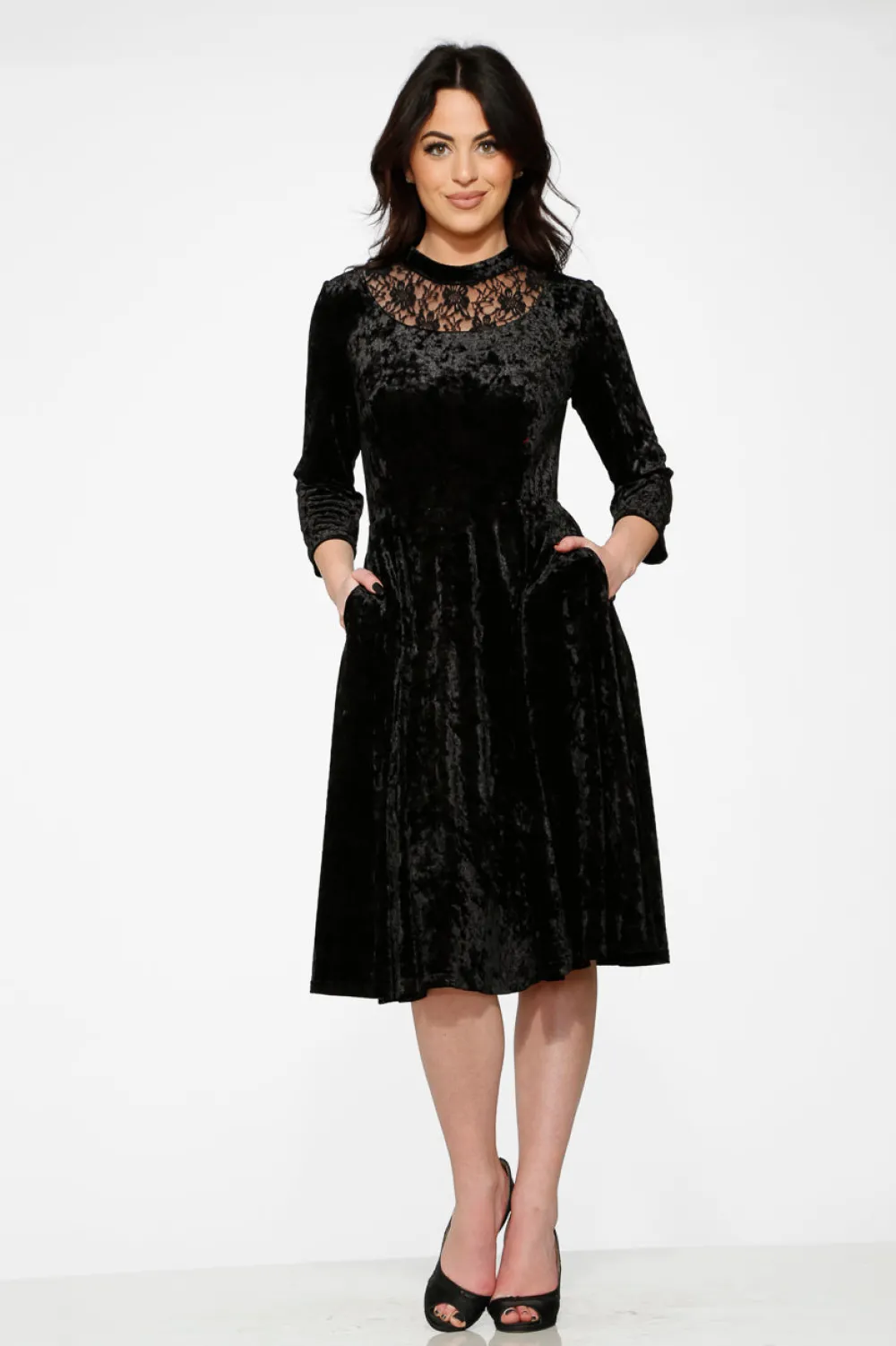 Diamond Velvet Swing Dress Black Outlet