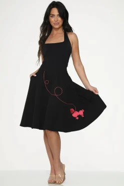 Hot Pink Embroidered Poodle Swing Skirt Black