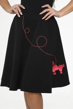 Hot Pink Embroidered Poodle Swing Skirt Black