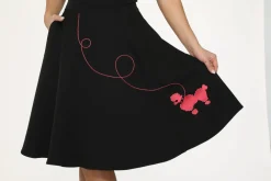 Hot Pink Embroidered Poodle Swing Skirt Black