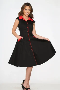 Black Red Trim Swing Dress Sale
