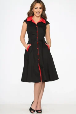 Black Red Trim Swing Dress Sale