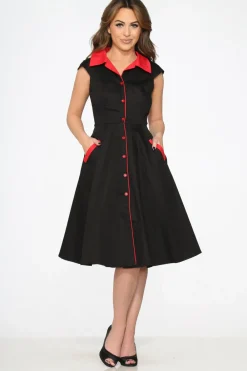 Black Red Trim Swing Dress Sale