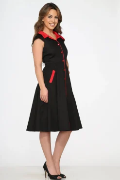 Black Red Trim Swing Dress Sale