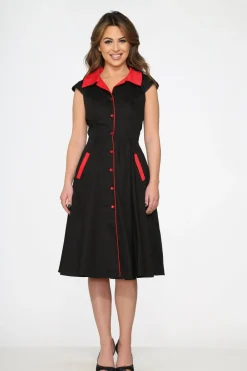 Black Red Trim Swing Dress Sale