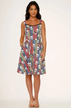 Black Skulls Rainbow Swing Dress Sale