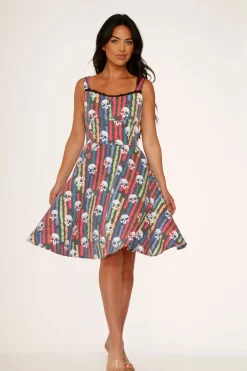 Black Skulls Rainbow Swing Dress Sale
