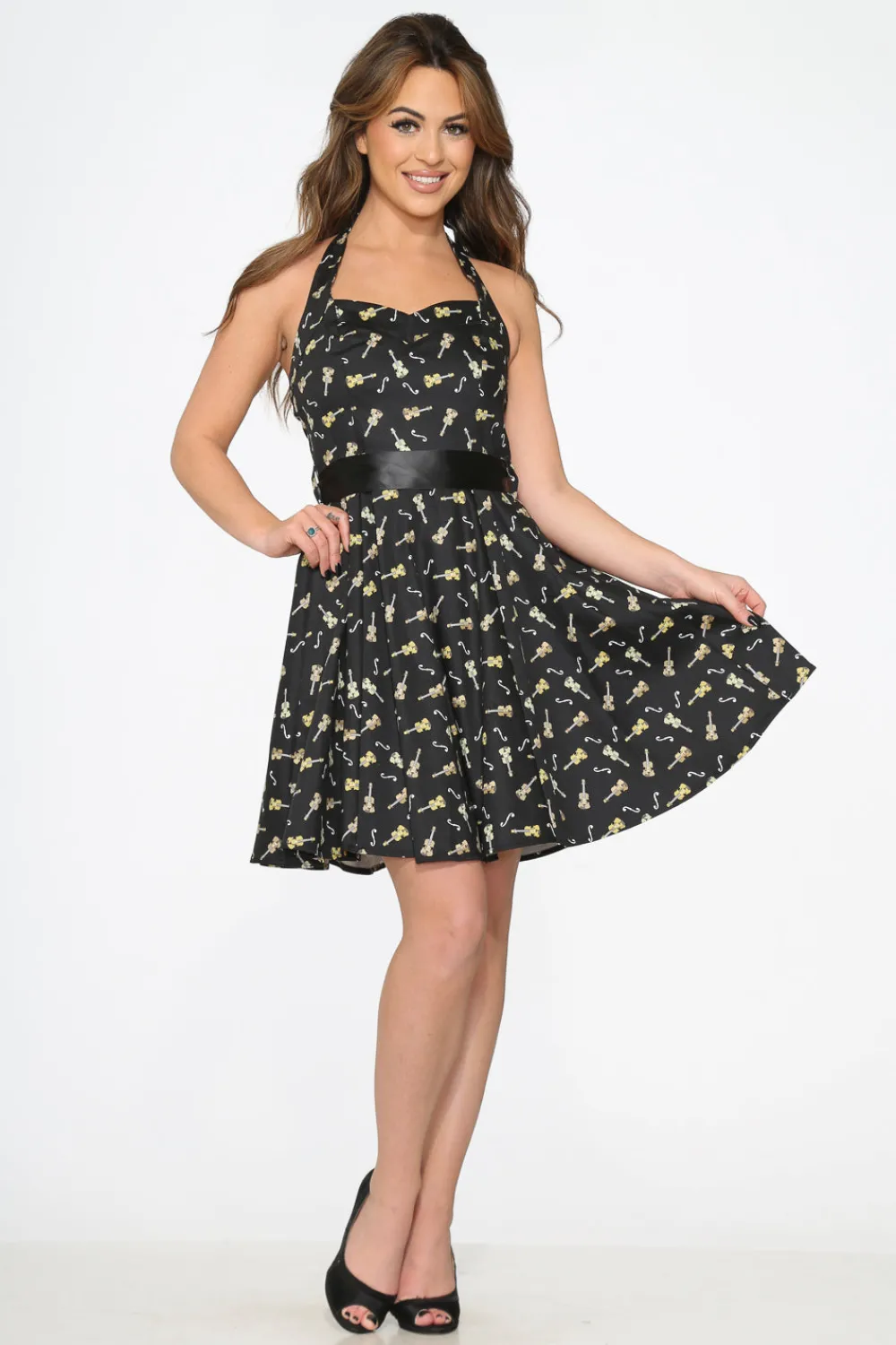 Black Violin Halter Swing Dress