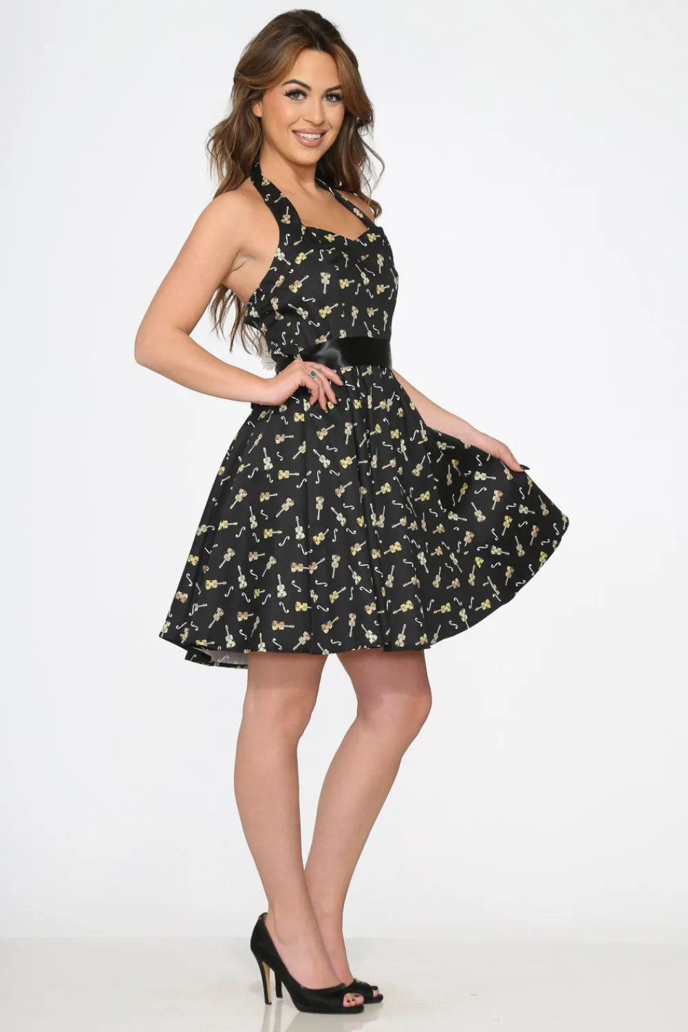Black Violin Halter Swing Dress