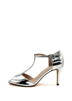 Blondie Metallic T-Strap Heels SILVER