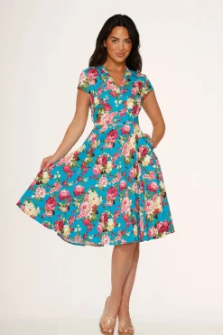 Blue & Pink Floral Swing Dress