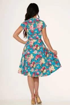 Blue & Pink Floral Swing Dress