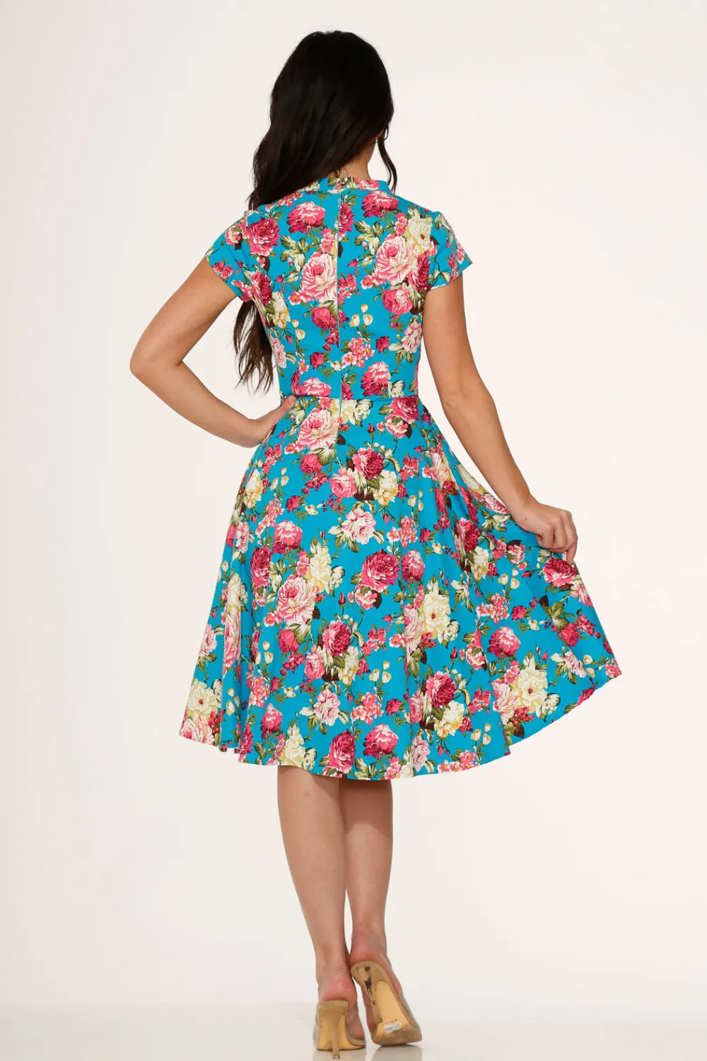 Blue & Pink Floral Swing Dress