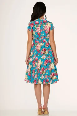 Blue & Pink Floral Swing Dress