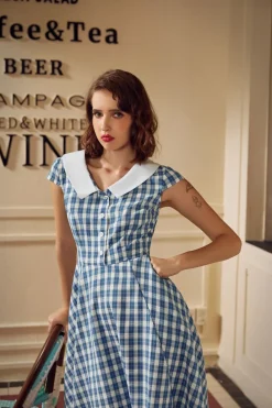 Blue Checker Swing Dress
