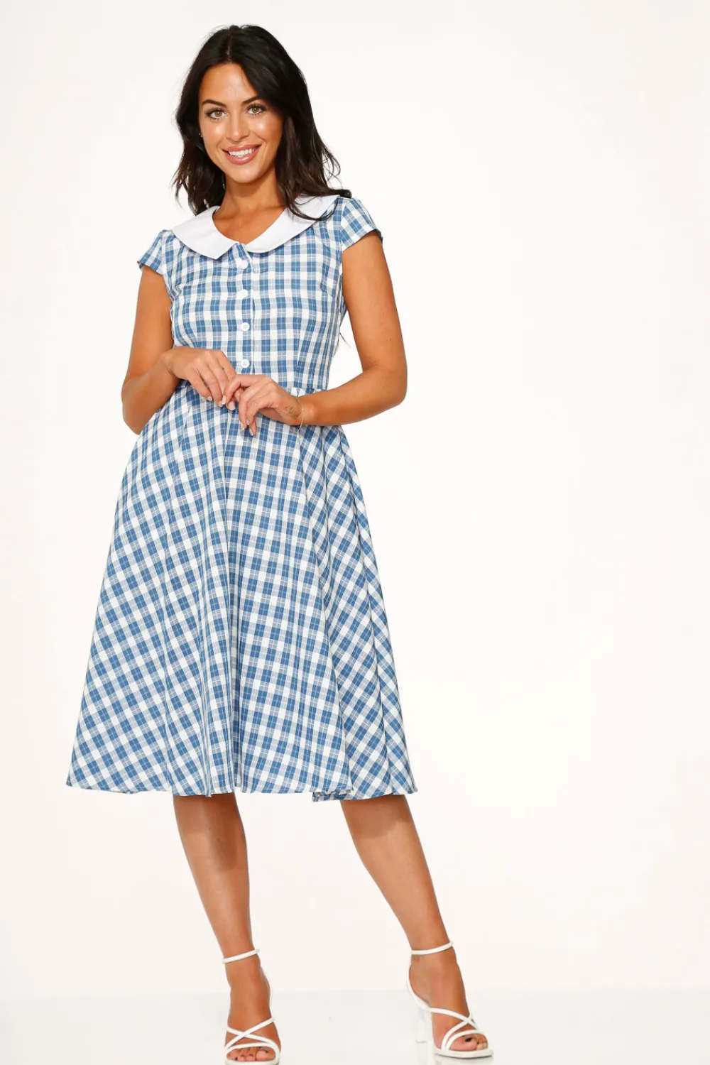 Blue Checker Swing Dress