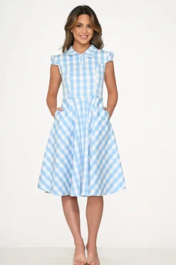 Blue Checkmate Swing Dress Outlet
