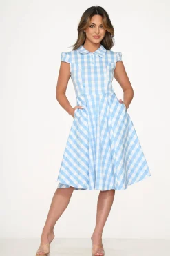 Blue Checkmate Swing Dress Outlet