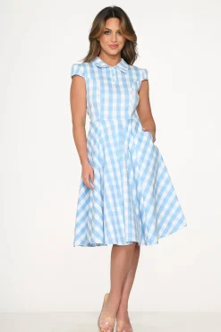 Blue Checkmate Swing Dress Outlet