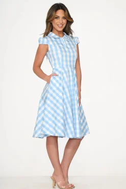 Blue Checkmate Swing Dress Outlet