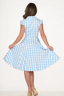 Blue Checkmate Swing Dress Outlet