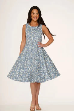 Blue Daisy Floral Swing Dress Hot