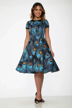 Orchid Bloom Clothing Blue Peacock Swing Dress Hot