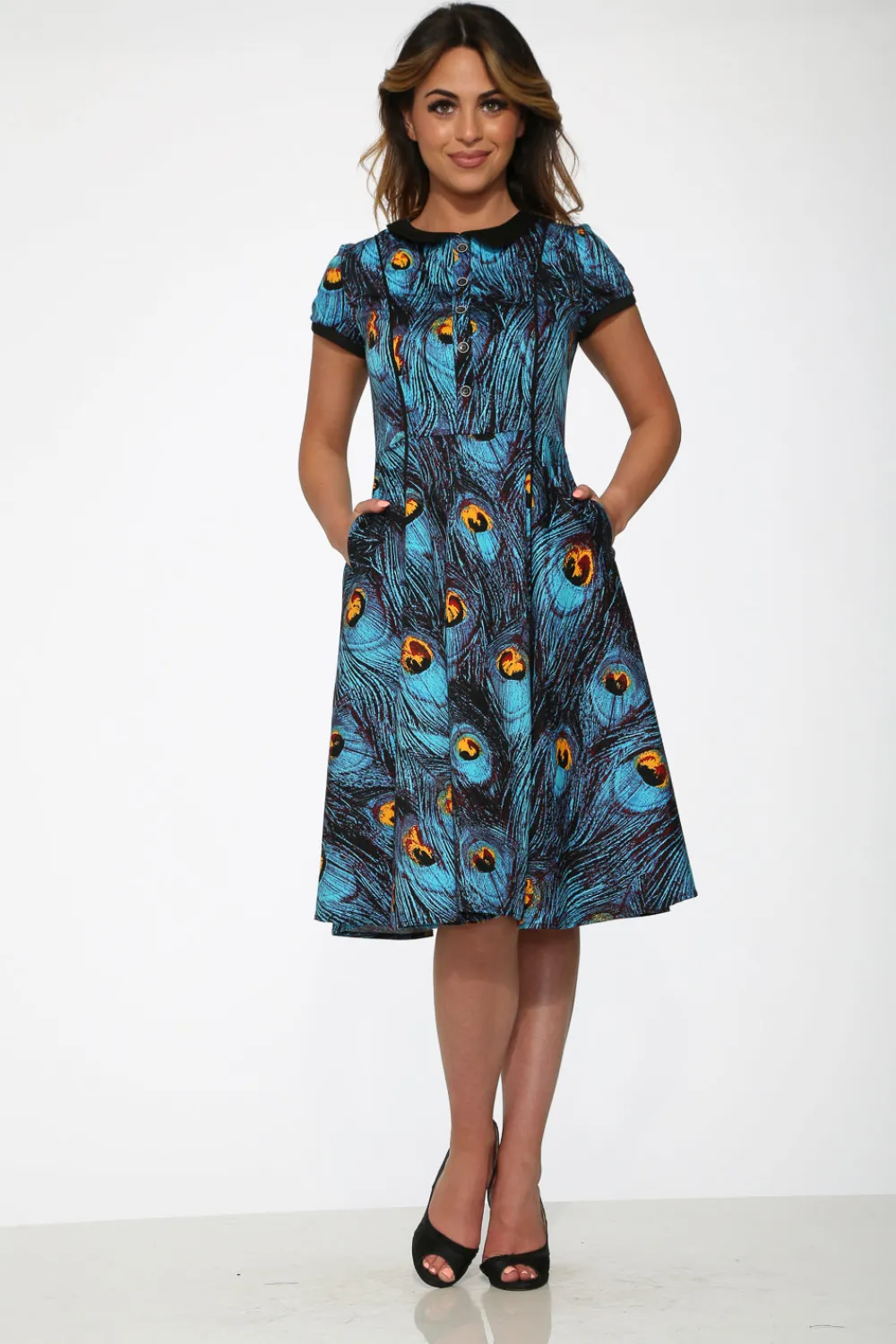 Orchid Bloom Clothing Blue Peacock Swing Dress Hot