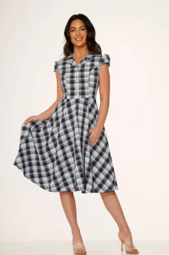 Blue Plaid Swing Dress Clearance