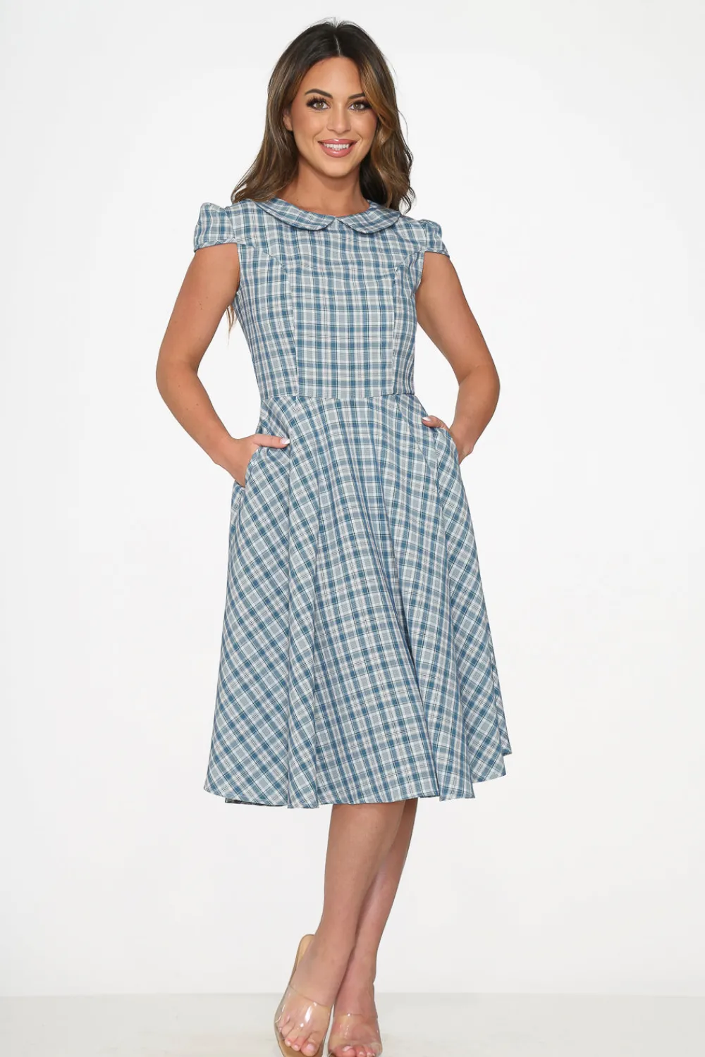 Blue Plaid Swing Dress Sale