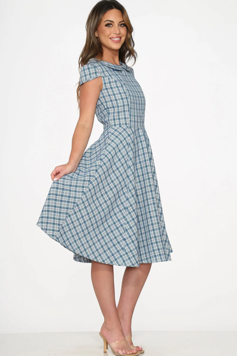 Blue Plaid Swing Dress Sale