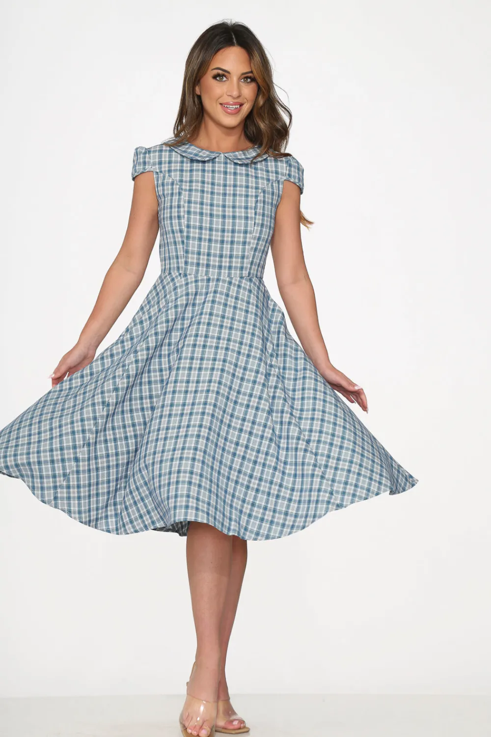 Blue Plaid Swing Dress Sale