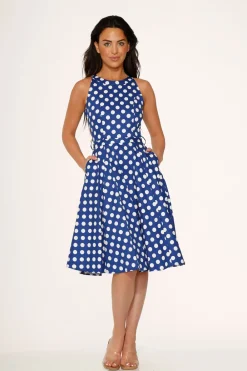 Orchid Bloom Clothing Blue Polka Dot Swing Dress Clearance