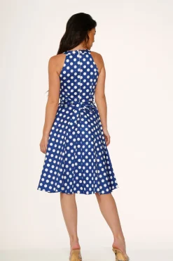 Orchid Bloom Clothing Blue Polka Dot Swing Dress Clearance