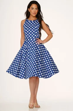 Orchid Bloom Clothing Blue Polka Dot Swing Dress Clearance