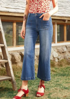 EZ Apparel Boardwalk Beauty Wide Leg Crop Jeans Medium Wash Outlet