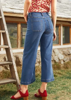 EZ Apparel Boardwalk Beauty Wide Leg Crop Jeans Medium Wash Outlet