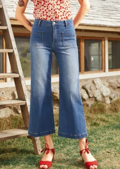 EZ Apparel Boardwalk Beauty Wide Leg Crop Jeans Medium Wash Outlet