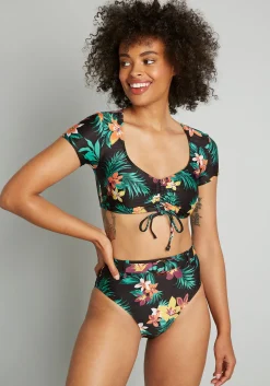 Fortune Swimwear, LLC Boardwalk Bliss High-Waisted Bikini Bottom Black Floral Discount