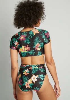 Fortune Swimwear, LLC Boardwalk Bliss High-Waisted Bikini Bottom Black Floral Discount