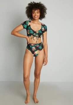 Fortune Swimwear, LLC Boardwalk Bliss High-Waisted Bikini Bottom Black Floral Discount